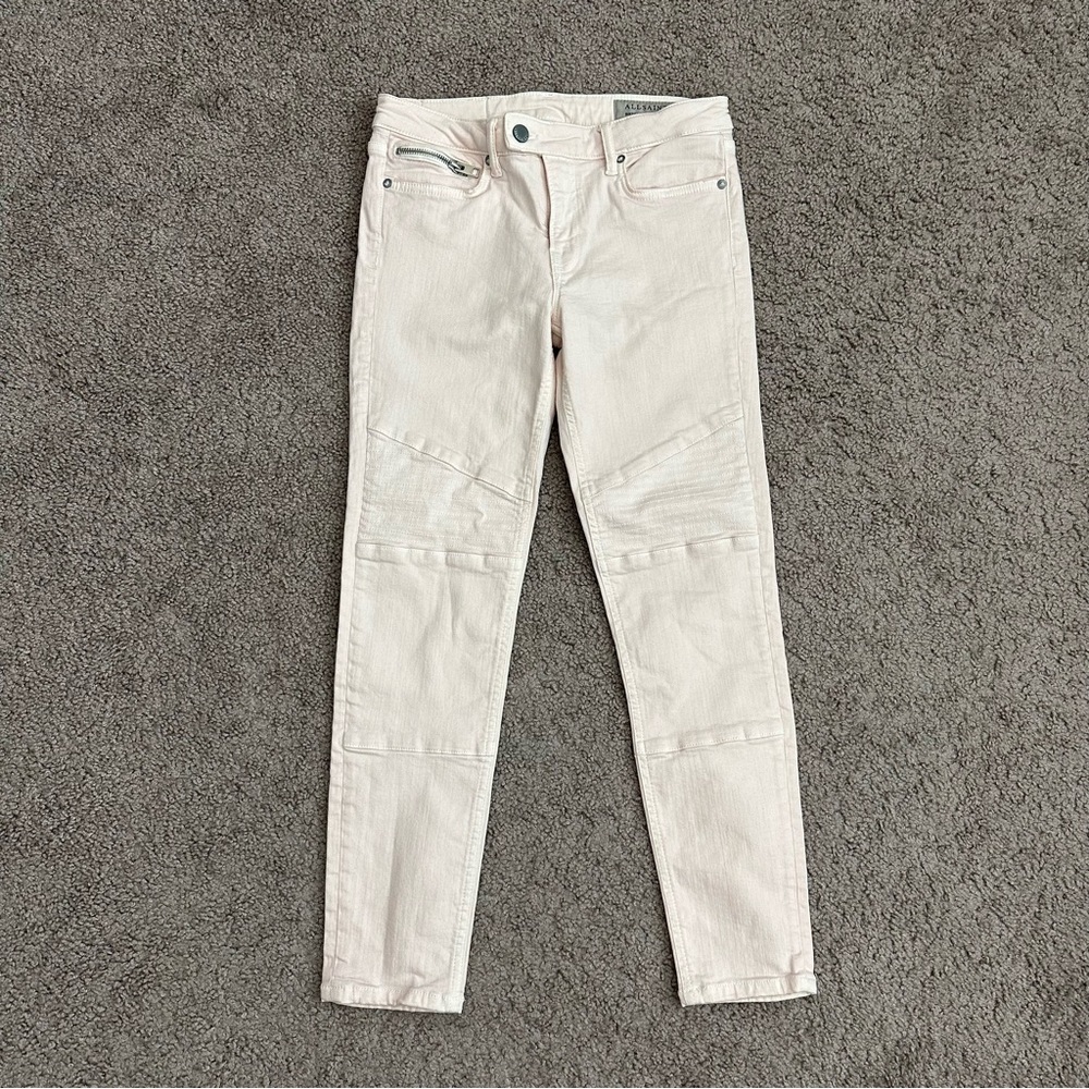 Allsaints Jeans Womens W28 Light Pink Moto Biker Skinny